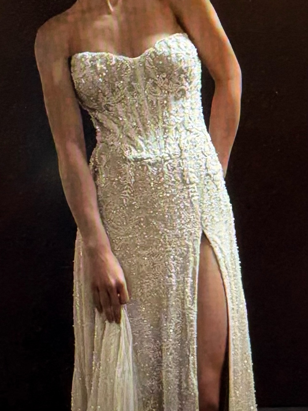 Martina Liana # 1841 Strapless Beaded Wedding Gown with High Slit, Size 14
